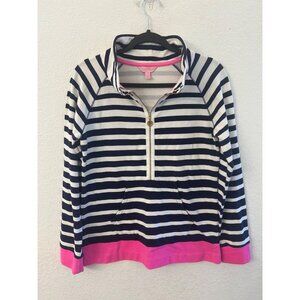 Lilly Pulitzer skipper popover Striped Quarter-Zip Navy & White With Pink Trim s